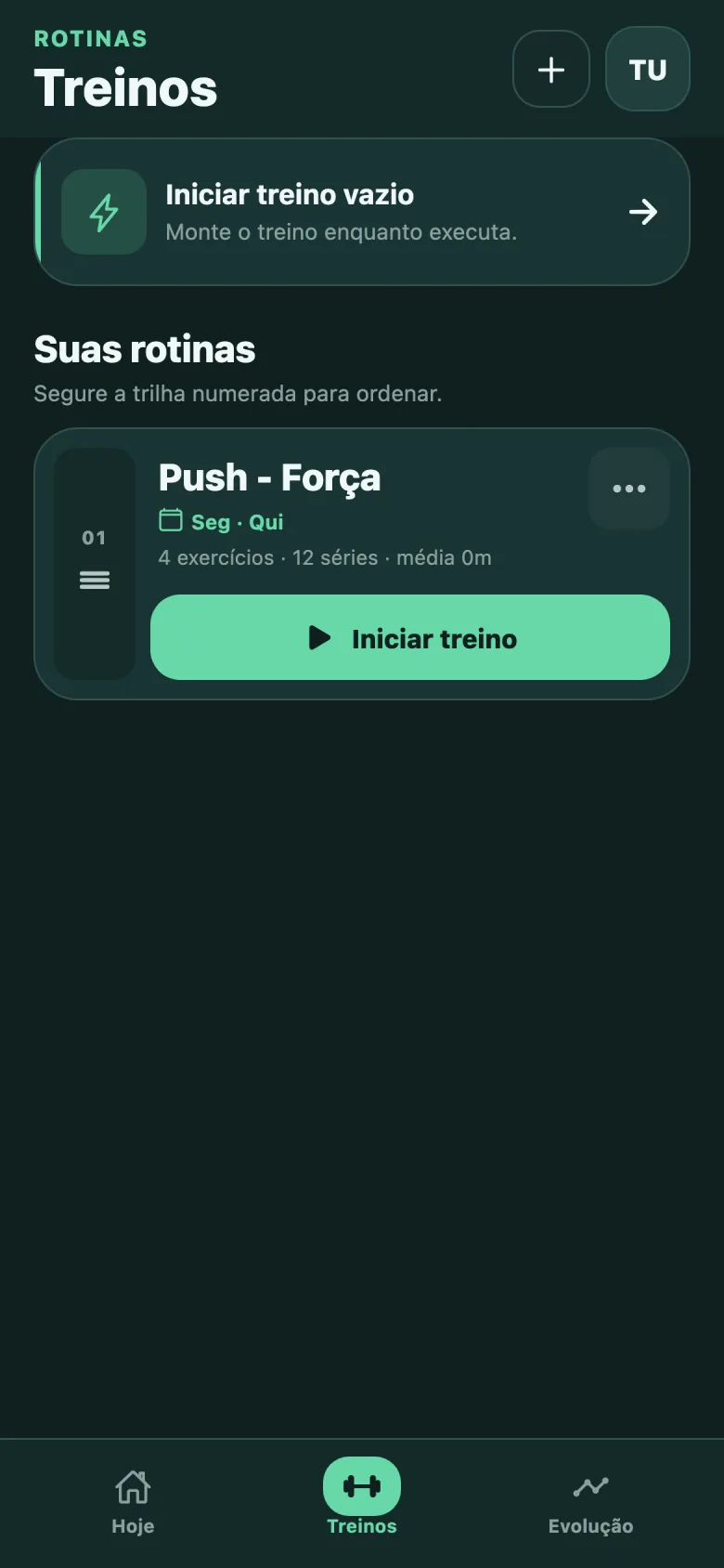 Molda workouts screen with a Push Strength routine ready to start